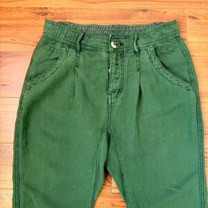 Free People Green Linen Tencel Cargo Jogger Pants Size 0 Elastic Waist